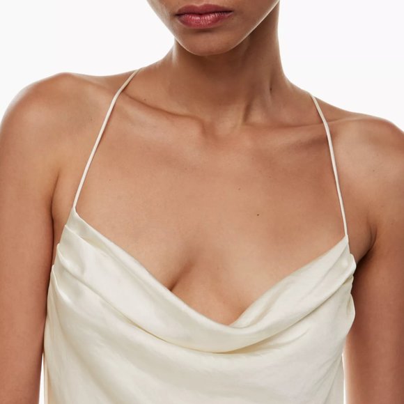 Aritzia Wilfred Harmonist Satin Dress Cowlneck Mini Dress Ivory Small - Picture 3 of 9